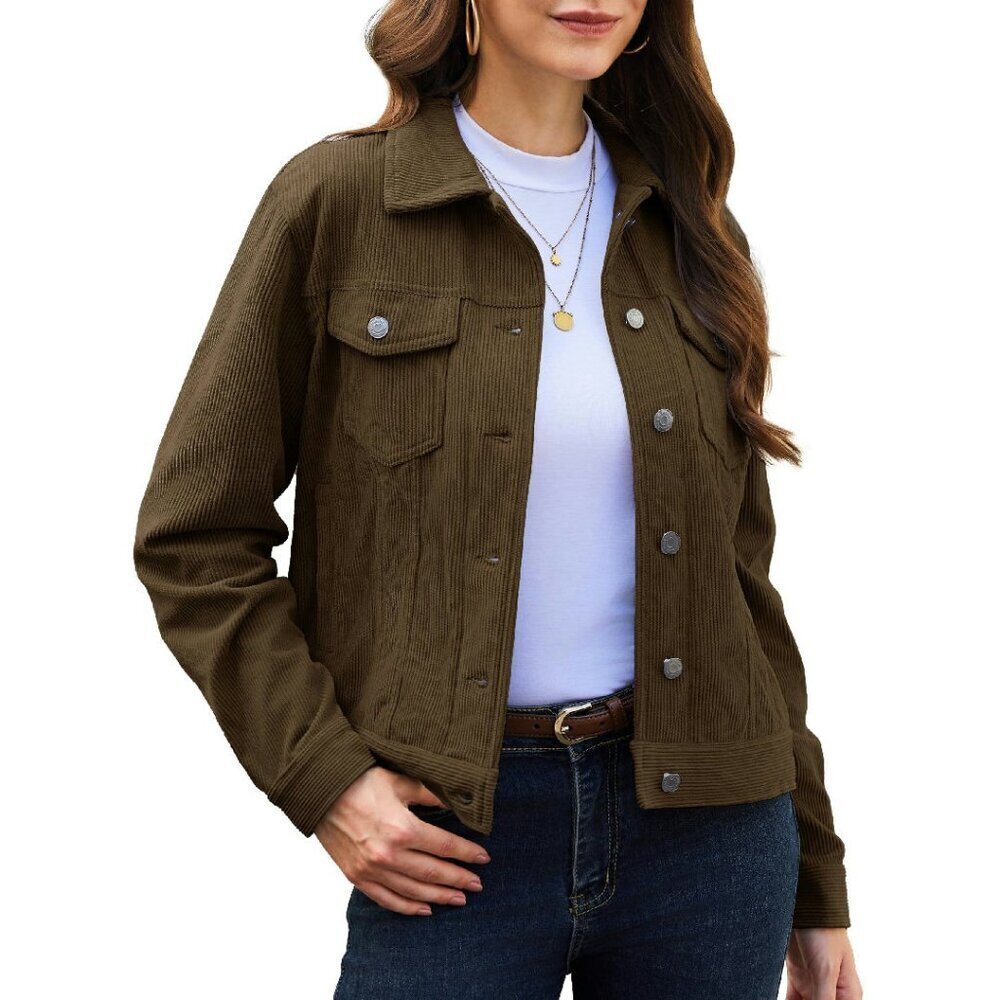 Cropped Corduroy Shacket, Velvet Blend, Chest Pockets, Casual Jacket